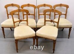 Set Of Six Victorian Oak Gothic Dining Chairs Horse Hair Seat & Tapered Legs
