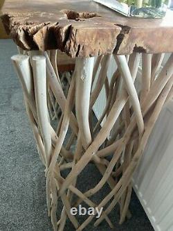Set of 3 Solid Oak & Drift Wood Side Tables Tall STUNNING