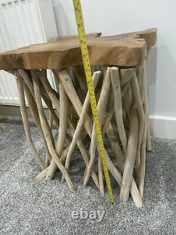 Set of 3 Solid Oak & Drift Wood Side Tables Tall STUNNING