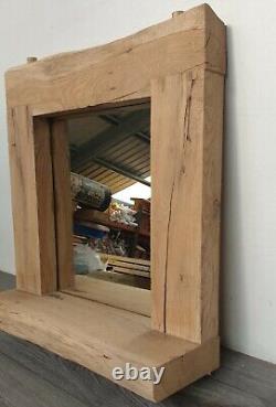 Short Shelved Oak Mirror Live Edge Furniture, Natural Finish