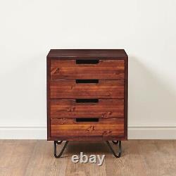 Side Table 4 Drawer Office Desk Unit Solid Wood End Table Nightstand Retro, Dark