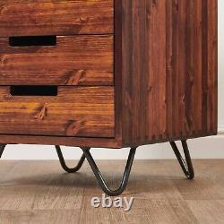 Side Table 4 Drawer Office Desk Unit Solid Wood End Table Nightstand Retro, Dark