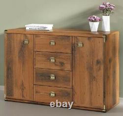 Sideboard Dresser Cabinet 4 Drawers 2 Doors 130cm Nautical Oak Effect Indiana