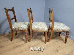 Six Vintage Oak Country House Dining Chairs Padded Seats And Turned Legs