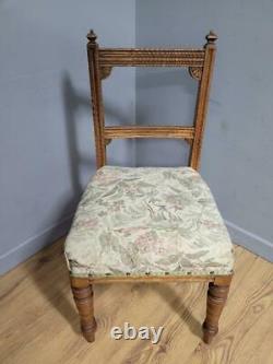 Six Vintage Oak Country House Dining Chairs Padded Seats And Turned Legs