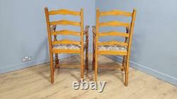 Six Vintage Rustic Farmhouse Ladder Back Kitchen Dining Chairs Inc Carvers