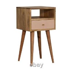 Small Bedside Table Blush Pink Painted Mango Wood Compact Nightstand Littler