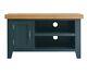 Small Blue Wooden Tv Stand Unit Painted Entertainment Cabinet Oak Top Chatsworth