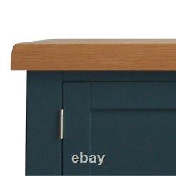 Small Blue Wooden TV Stand Unit Painted Entertainment Cabinet Oak Top Chatsworth