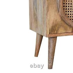 Small Cane Bedside Table Rattan Solid Mango Wood Storage Cabinet Nightstand Unit
