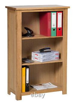 Small Oak Bookcase 3 Shelf Storage Low Bookshelf Solid Wood Shelving Unit