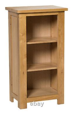 Small Oak Bookcase Narrow Storage Low Bookshelf Solid Wood 3 Shelving Unit