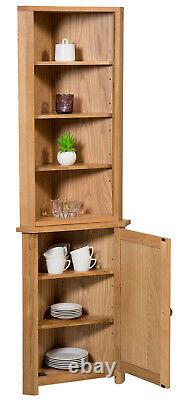 Small Oak Corner Open Storage Top Low Cabinet with Shelf Solid Wood Unit