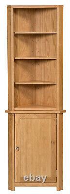 Small Oak Corner Open Storage Top Low Cabinet with Shelf Solid Wood Unit
