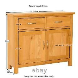 Small Oak Sideboard Cupboard with Drawers & 2 Doors Newlyn Solid Wood Storage