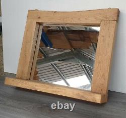 Small Square Oak Mirror With Shelf Live Edge Furniture, Natural Finish