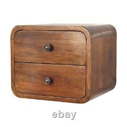 Small Wall Mounted Floating Bedside Table Dark Wood Unit 2 Drawer Hamade