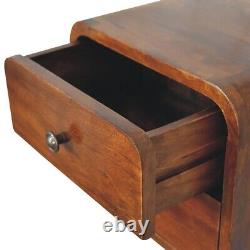 Small Wall Mounted Floating Bedside Table Dark Wood Unit 2 Drawer Hamade