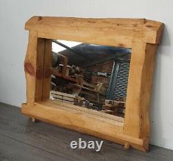 Small Wide Oak Mirror Live Edge Furniture, Natural Finish