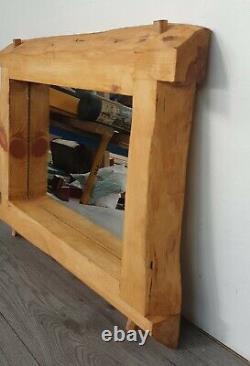 Small Wide Oak Mirror Live Edge Furniture, Natural Finish