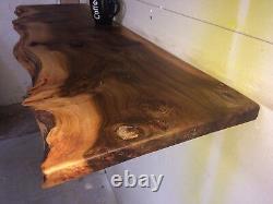 Solid Elm Live Edge Floating Shelf, Reclaimed, rustic Oak, chunky Tv Unit, Table