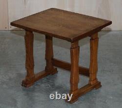 Solid English Oak Nest Of Three Large Side End Lamp Wine Occasional Tables