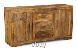 Solid Mango Wood Light Large 3 Drawer Sideboard New Indian Furniture