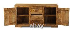 Solid Mango Wood Light Large 3 Drawer Sideboard New Indian Furniture