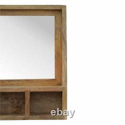 Solid Mango Wood Wall Mounted Mirror with 5 Storage Slots Living Room Hallway
