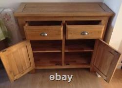 Solid Oak 2 Door 2 drawer Sideboard Cabinet Cupboard Storage