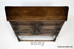 Solid Oak Canted Sideboard Gothic Carvings Drawers & Cupboard FREE UK Delivery
