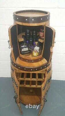 Solid Oak Drink Cabinet Wine Rack Handmade & Recycled from Scotch Whisky Barrel