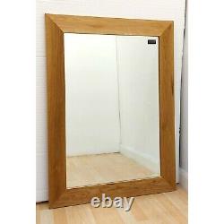 Solid Oak Framed Rectangle Wall Hung Overmantle Bevelled Mirror 103cm x 76cm