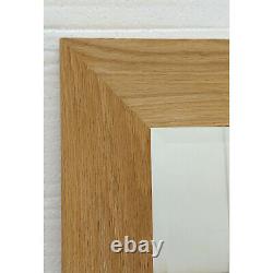 Solid Oak Framed Rectangle Wall Hung Overmantle Bevelled Mirror 63.5cm x 77.5cm
