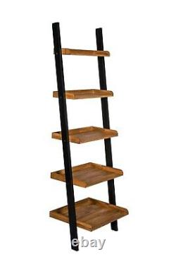 Solid Oak Ladder Shelving Unit / Modern Industrial Display Bookshelves / Shelves