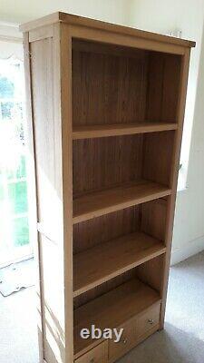Solid Oak Tall Freestanding X3 Shelf Bookcase With Drawers FLAWLESS CONDITION