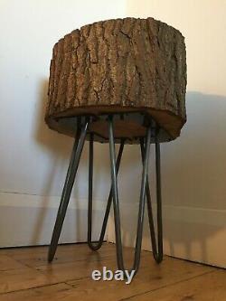 Solid Oak slice coffee table/lamp stand with 14 hairpin legs