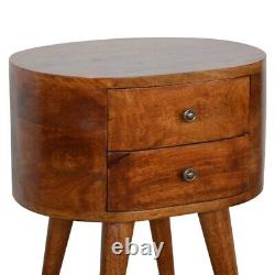 Solid Wood Rounded Bedside Table with Drawers Chestnut or Oak Finish