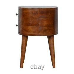 Solid Wood Rounded Bedside Table with Drawers Chestnut or Oak Finish