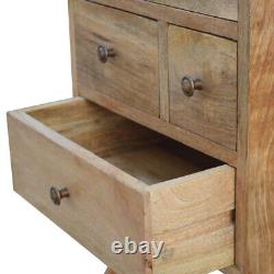 Solid mango wood oak finish bedside cabinet with 4 drawers