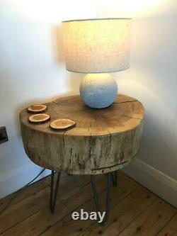 Solid oak slice coffee table with 14 hair pin legs