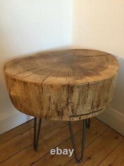 Solid oak slice coffee table with 14 hair pin legs