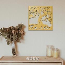 Square Framed Tree of Life Wooden Wall Art Rustic Spiritual Decor for Any Room