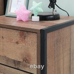 Stretton Urban Bedside Lamp Table with 2 Drawers Rustic Industrial Oak Effect