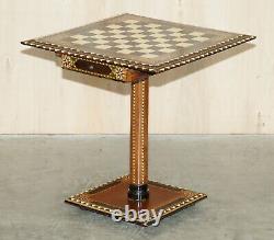 Stunning Antique Anglo Indian Circa 1920 Chess Board Games Table Twin Drawers