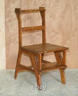 Stunning Antique Victorian 1880 English Oak Library Steps Metamorphic Chair