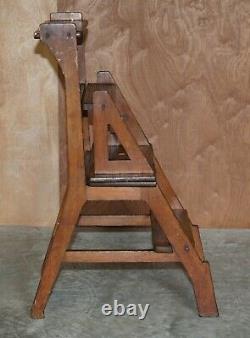 Stunning Antique Victorian 1880 English Oak Library Steps Metamorphic Chair