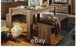 Sturdy Dining Seat Bench Upholstered Brown Cushion 126cm Medium Oak Effect Gent