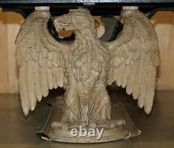 Sublime Hand Carved Antique Eagle 8 Person Dining Table With Italian Marble Top
