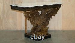 Sublime Hand Carved Antique Eagle Console Table With Italian Carrara Marble Top